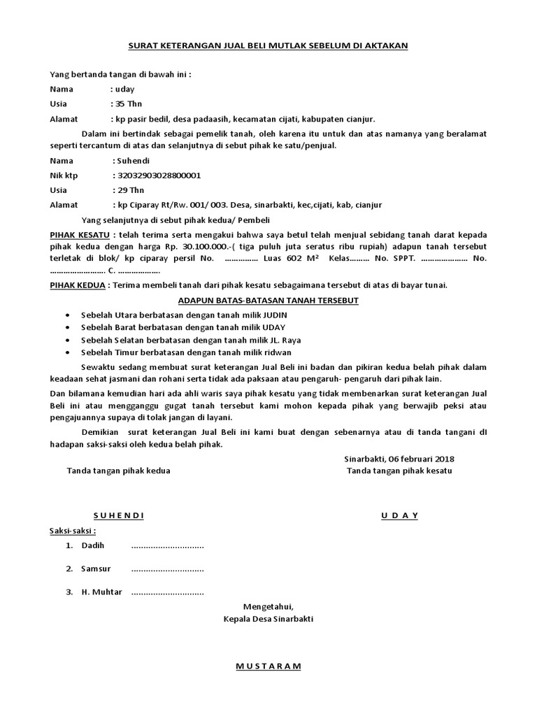 Contoh Format Surat Jual Beli Tanah Sebelum Diaktakan Kumpulan Cara Tips Dan Tutorial Apapun