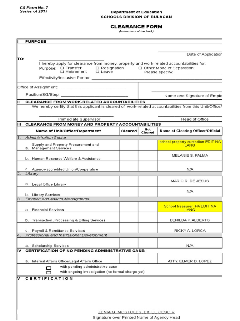CSC Form No. 7 Clearance Instructions | PDF | Social Institutions ...