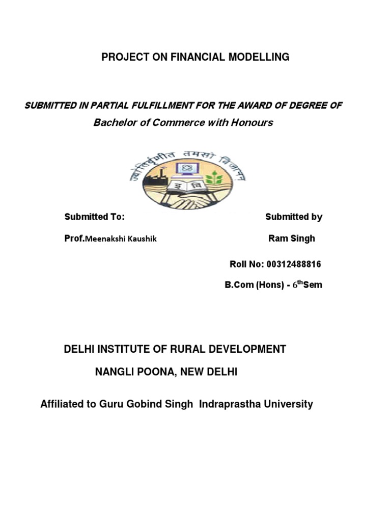 Bachelor of Commerce With Honours Project On Financial Modelling