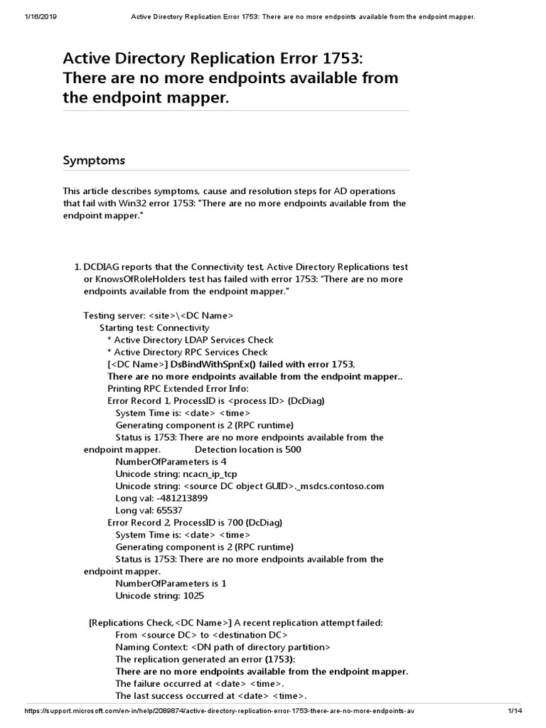 Active Directory Replication Error 1753 - There Are No More Endpoints ...