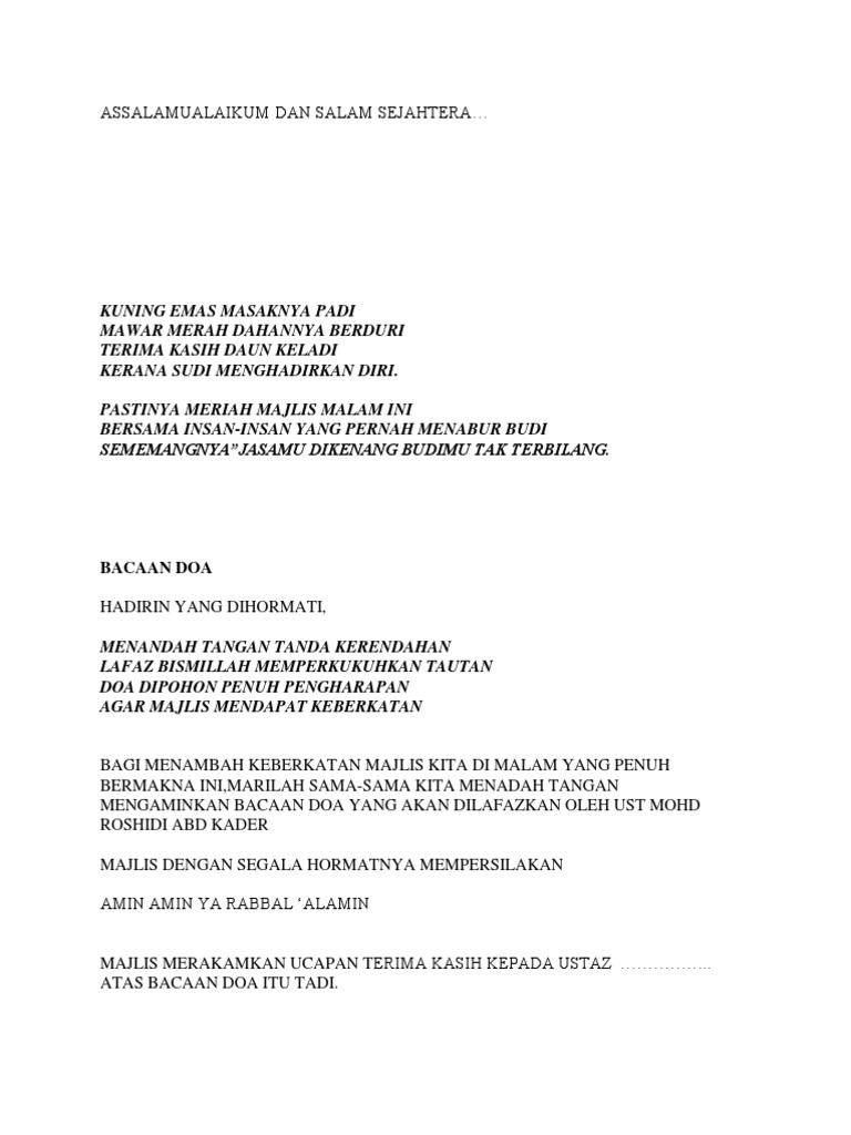 Teks Ucapan Pengacara Majlis Pdf