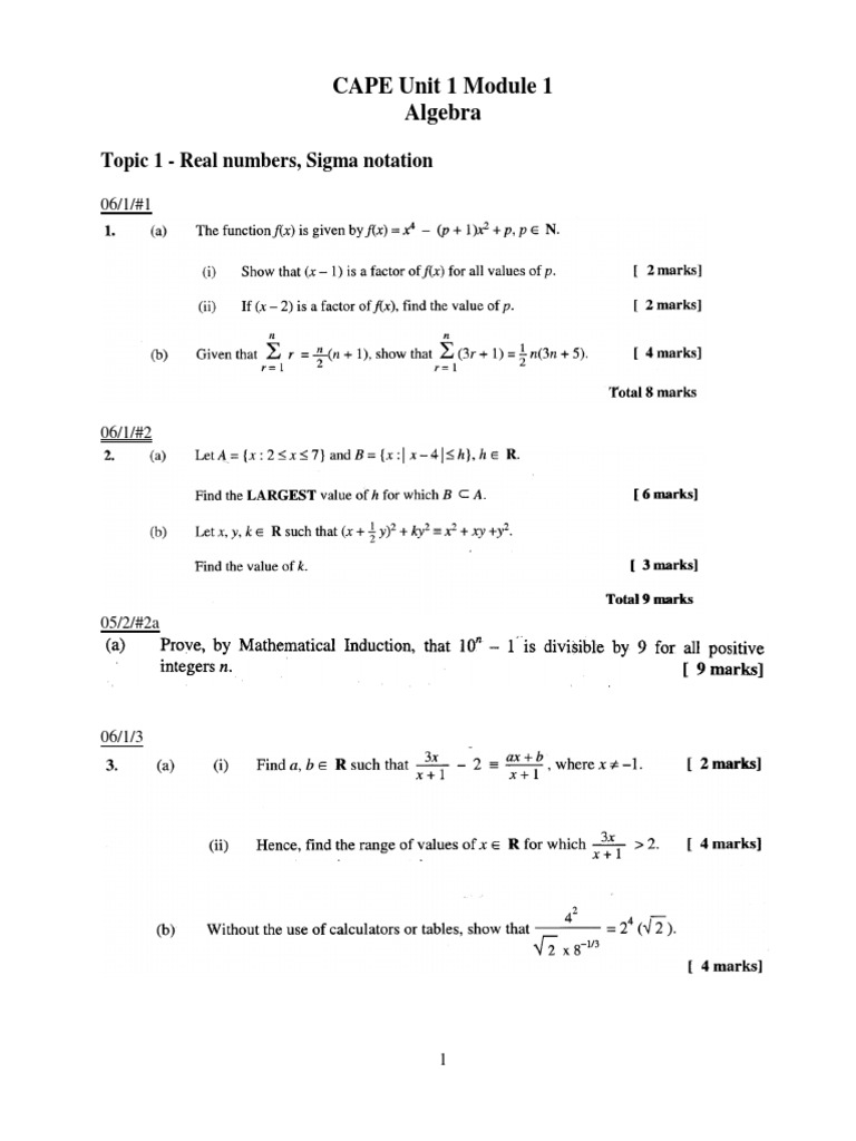 CAPE UNIT1 by Topics PDF | PDF | Trigonometric Functions | Teaching ...