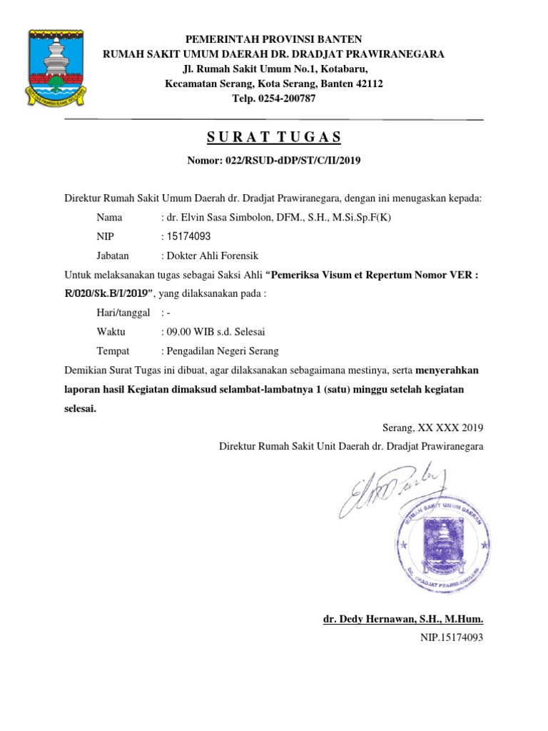 Surat Tugas Dokter Forensik Sharedownload contoh sk surat tugas operator emis tpq madin ponpes termasuk ra roudlotul atfal dan lain sebagainya.