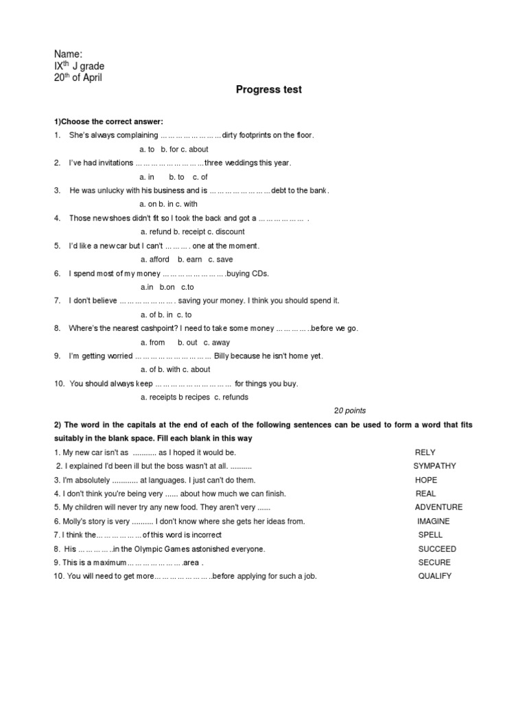 J Grade Progress Test Overview | PDF