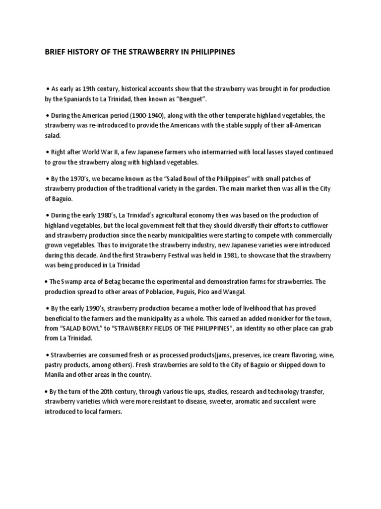 Brief History of The Strawberry in Philippines PDF Strawberry Berry