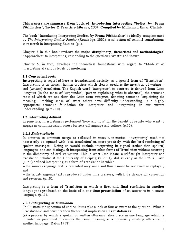 Introducing Interpreting Studies Pdf Hypothesis Language