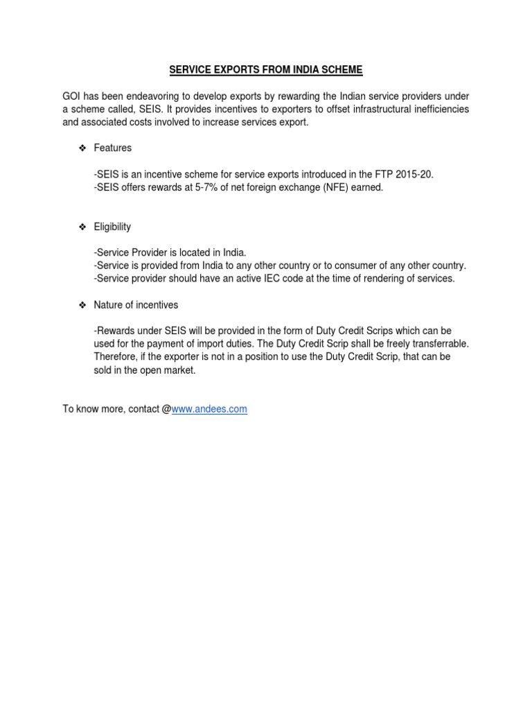 India SEIS Scheme for Service Exports | PDF