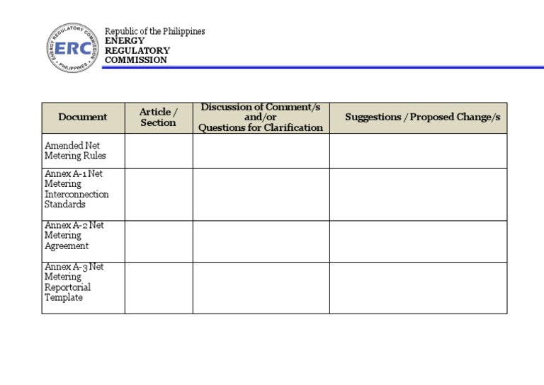 ERC Template For Comments PDF