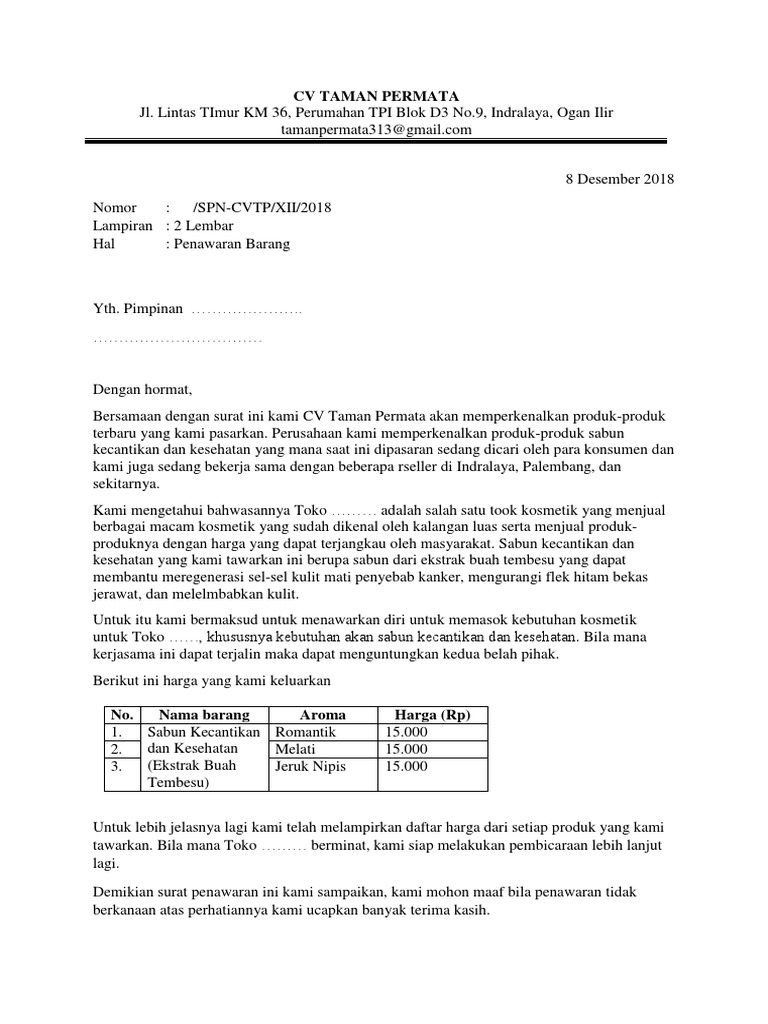 Contoh Surat Penawaran Obat - Contoh Surat