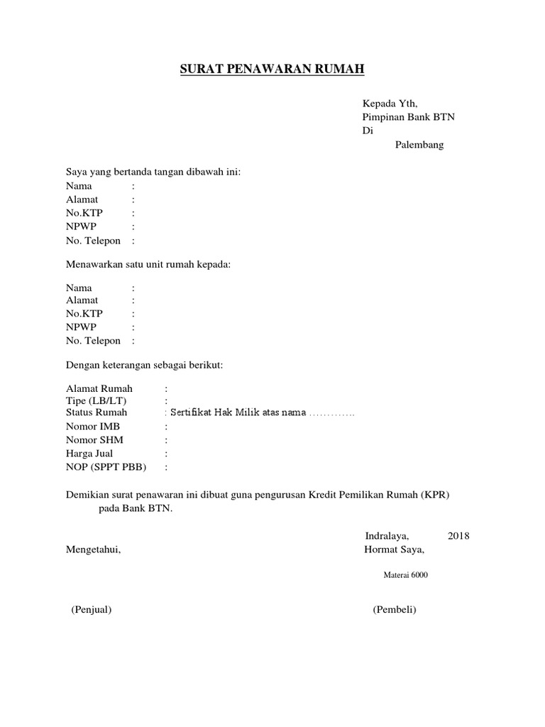 Surat Penawaran Rumah | PDF
