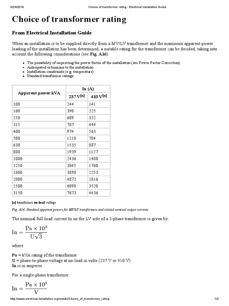 Choice of Transformer Rating Electrical Installation Guide PDF PDF