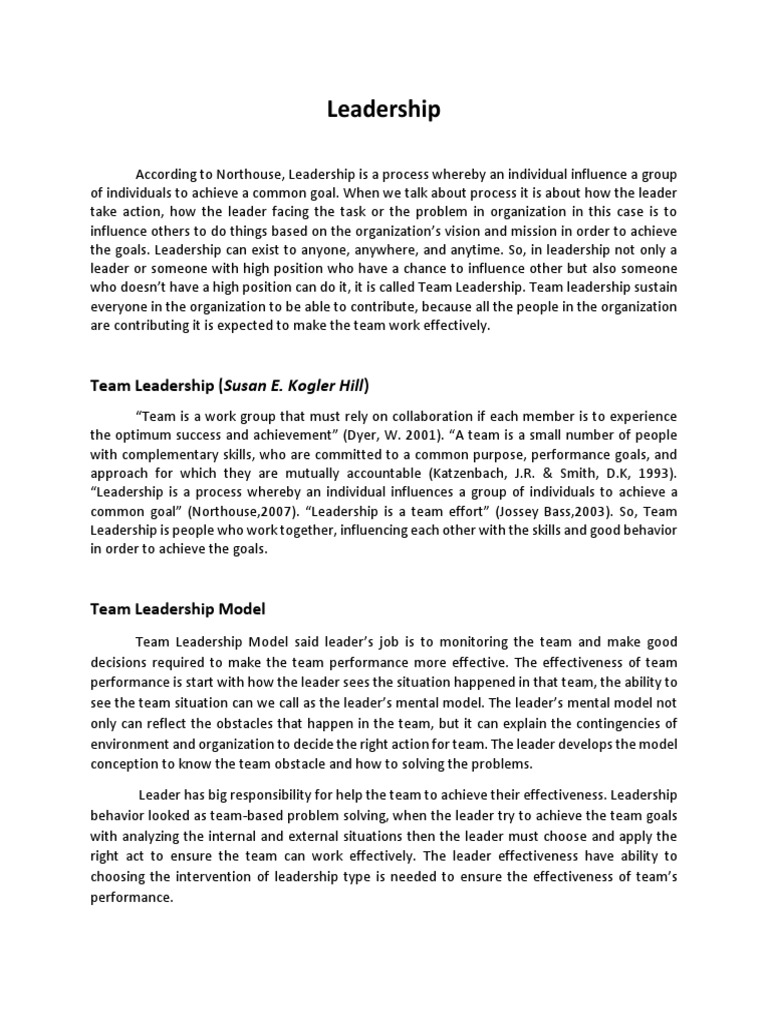 Team Leadership Model | PDF | Leadership | Goal