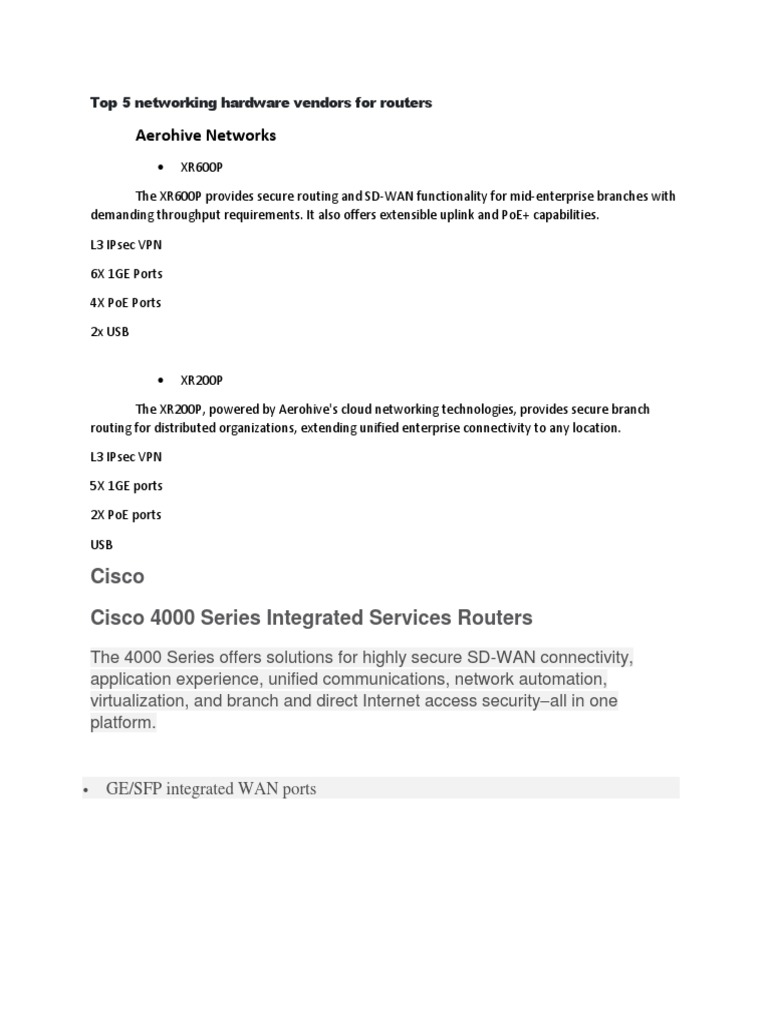 Top 5 Networking Hardware Vendors For Routers | PDF