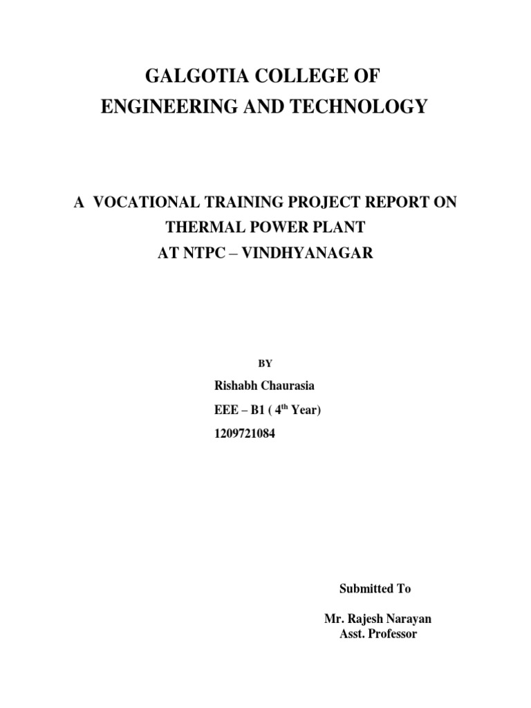 NTPC Vindhyachal Thermal Power Report | PDF | Power (Physics) | Energy ...