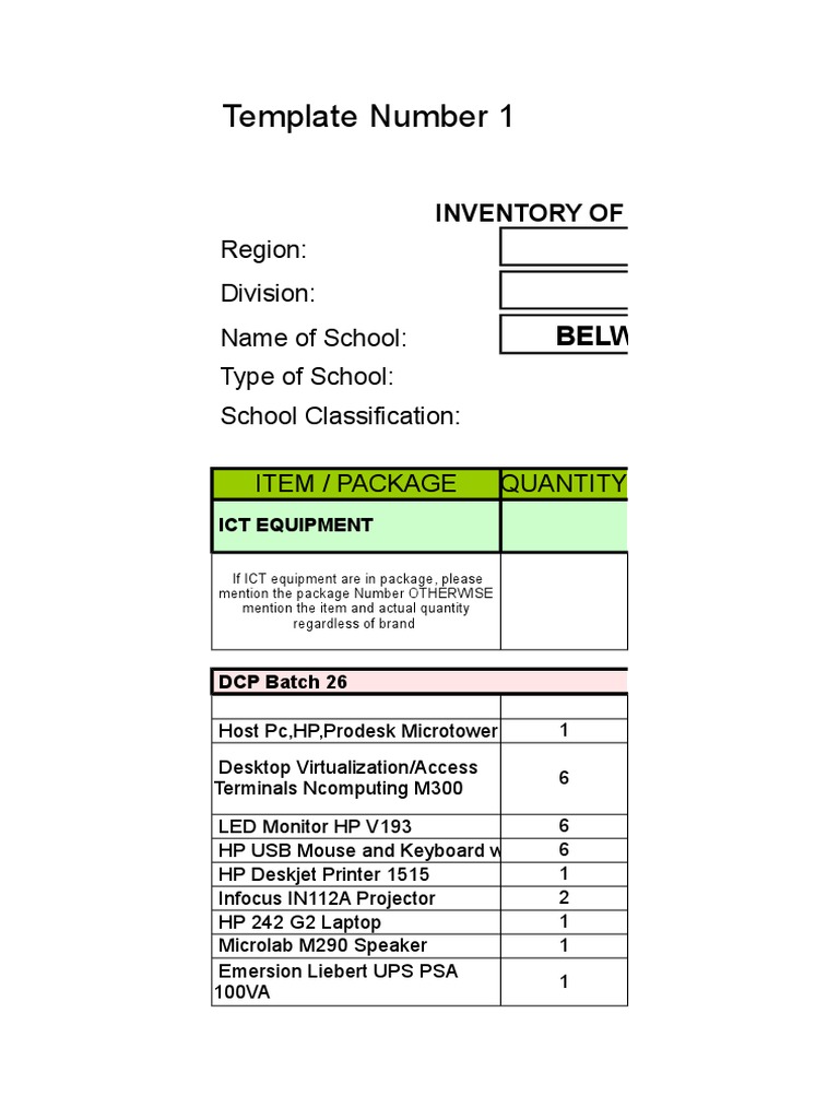 ICT Equipment Inventory Template | PDF | Office Work | Laptop