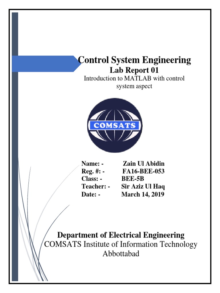 MATLAB Control System Lab Report | PDF | Cybernetics | Cognitive Science