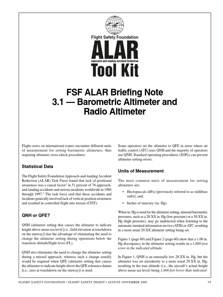 Tool Kit FSF ALAR Briefing Note 3.1 Barometric Altimeter and Radio