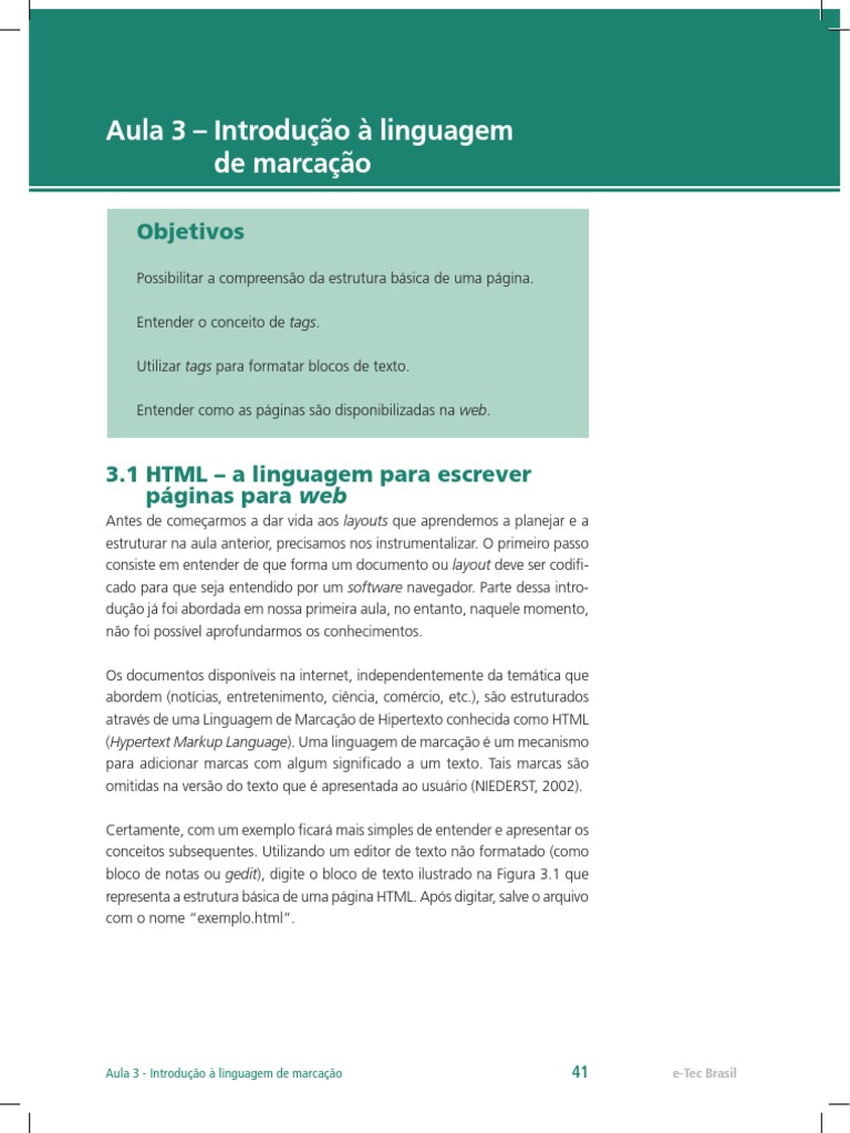 Introdução ao HTML e Estrutura de Páginas | PDF | Html | Rede mundial ...
