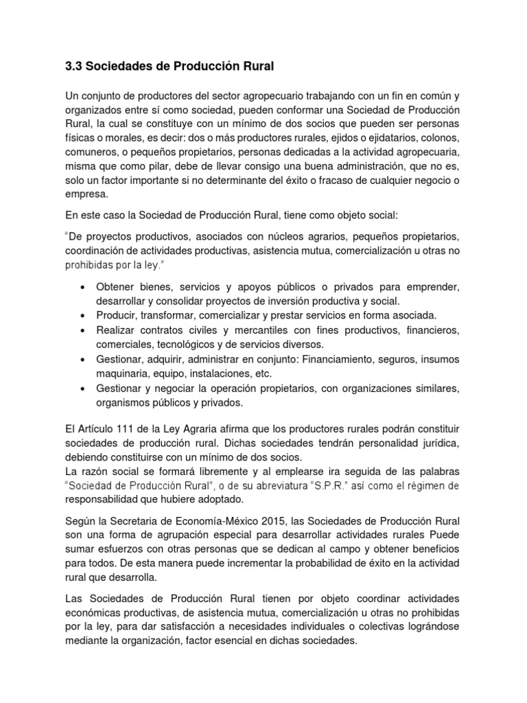 Sociedades de Producción Rural: Claves y Estructura | PDF | Sociedad de ...