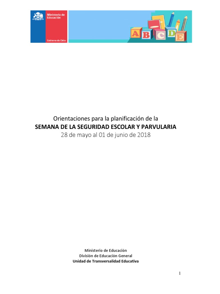 Semana de La Seguridad Escolar y Parvularia FINAL PDF | PDF | Educación ...