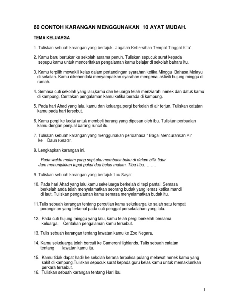 60 Contoh Karangan 10 Ayat Pdf