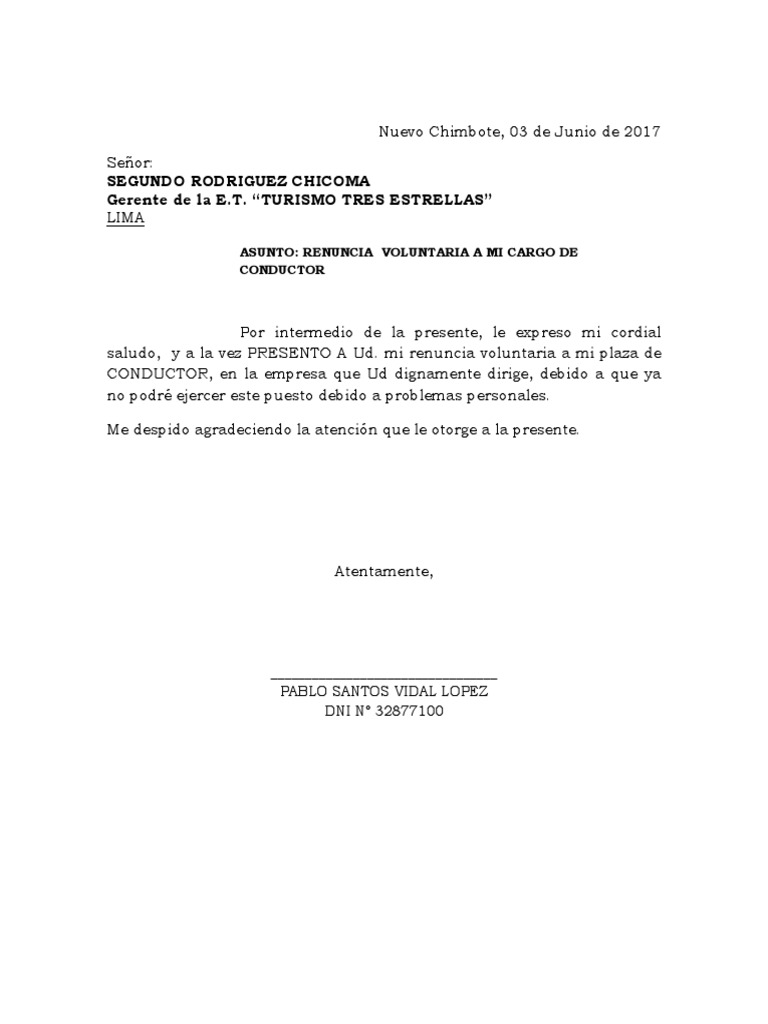 Carta De Renuncia Voluntaria Ecuador  Mayhm001