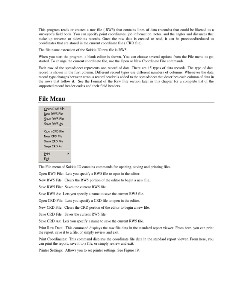 Sokkia RW5 and CRD File Management | PDF | File Format | Raw Image Format