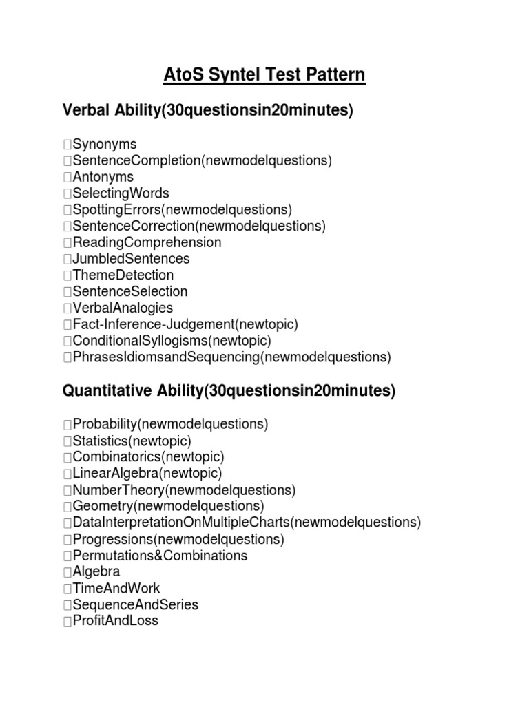 AtoS Syntel Test Pattern Guide | PDF