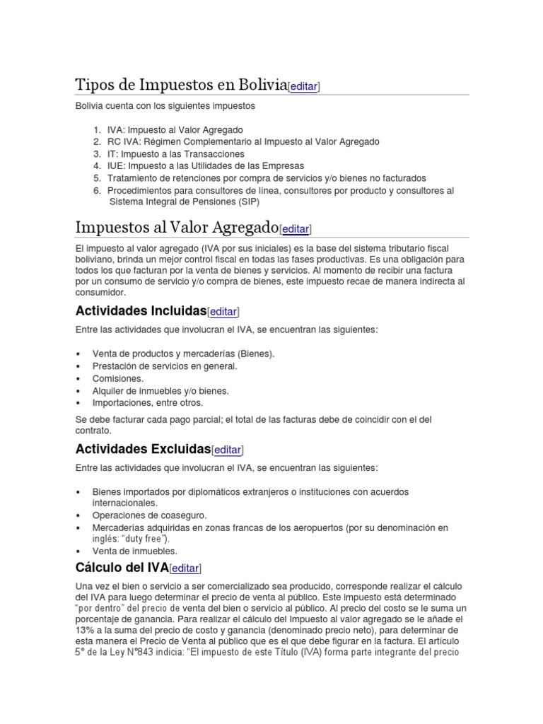 Impuestos en Bolivia | PDF | Impuestos | Impuesto al valor agregado
