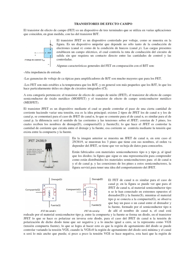 Aplicaciones de Los Transistores Jfet PDF Transistor Transistor