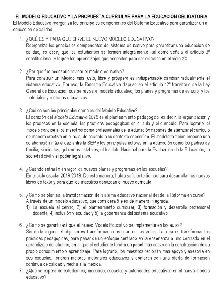 Cuestionario Modelo Educativo | PDF | Plan de estudios | Maestros