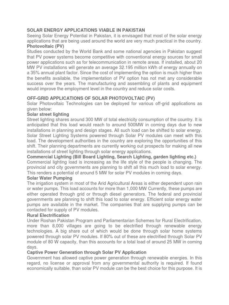 Solar Energy in Pakistan | PDF | Solar Power | Photovoltaic System