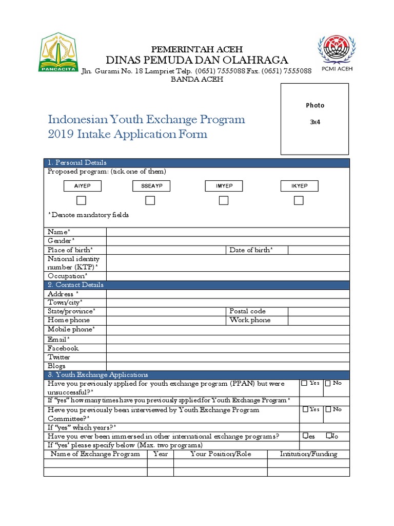 Indonesian Youth Exchange Program 2019 Intake Application Form | PDF ...