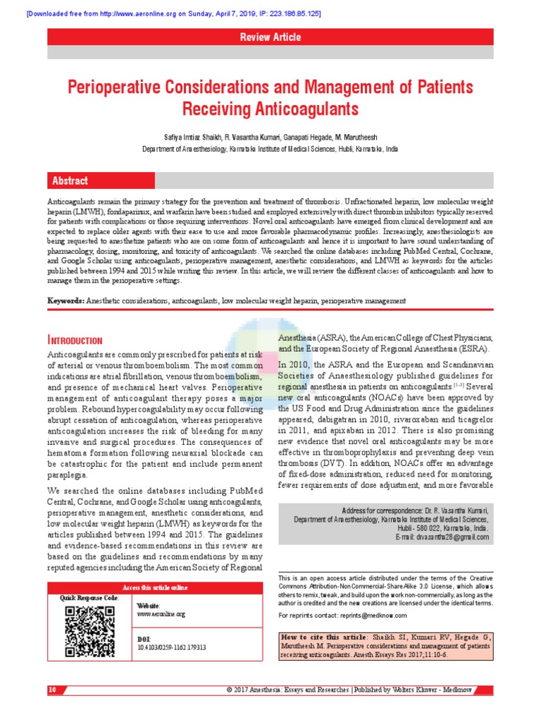 Perioperative Considerations and Management of Patients Receiving ...