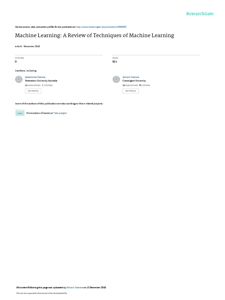 Machine Learning - A Review of Techniques of Machine Learning | PDF ...