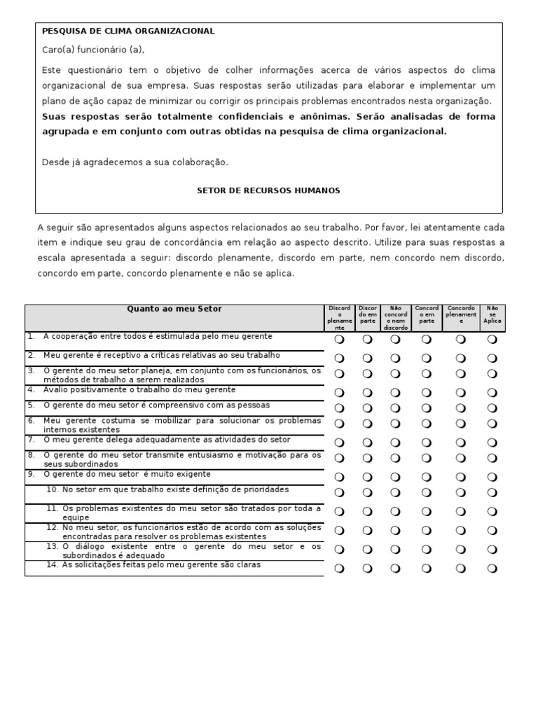 Questionário Clima Organizacional 1