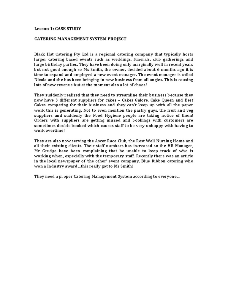 Lesson 1 Case Study Pdf Foods Business