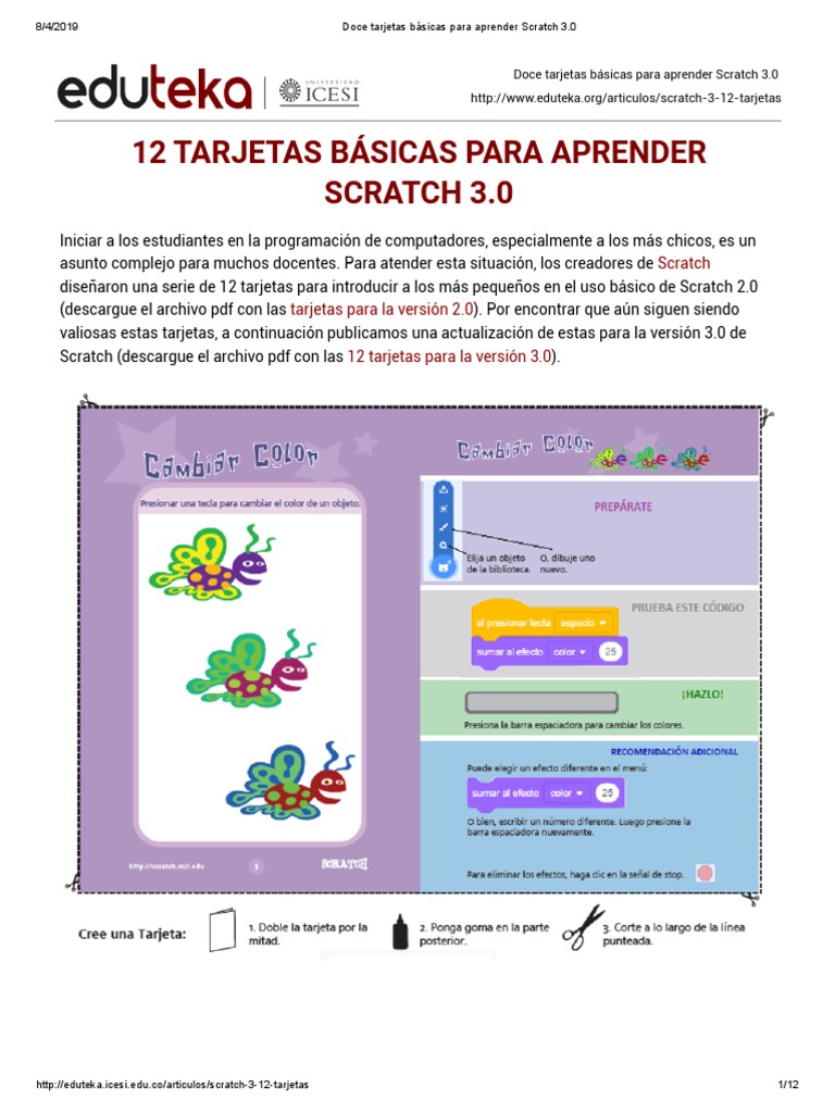 Doce Tarjetas Básicas Para Aprender Scratch 3.0 | Scratch (lenguaje de ...