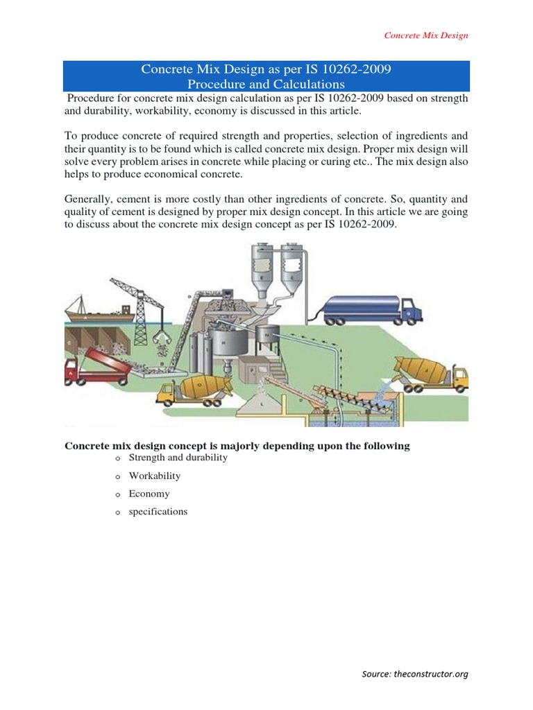 Concrete Mix Design Calculation For M20 PDF Construction Aggregate