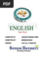 Topic: Essay: Submitted To: Madam Fareeha Umer Submitted By: Shehrum Khan Session