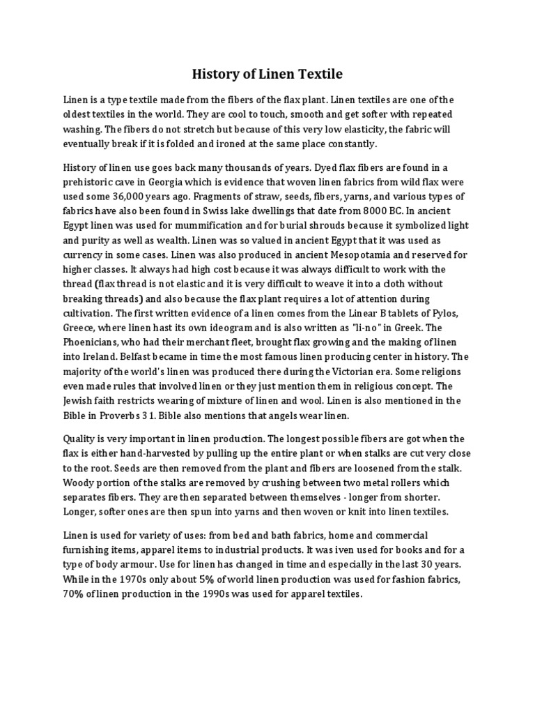 History of Linen PDF Linens Textiles