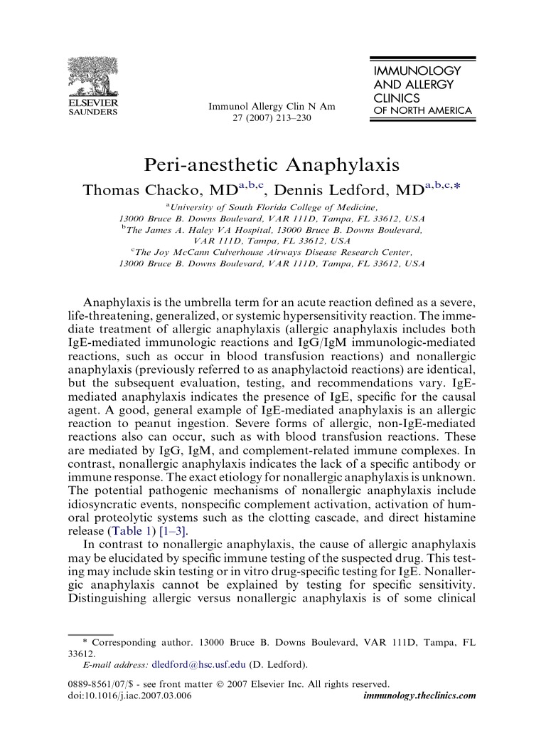 Peri-Anesthetic Anaphylaxis Overview | PDF | Allergy | Anesthesia