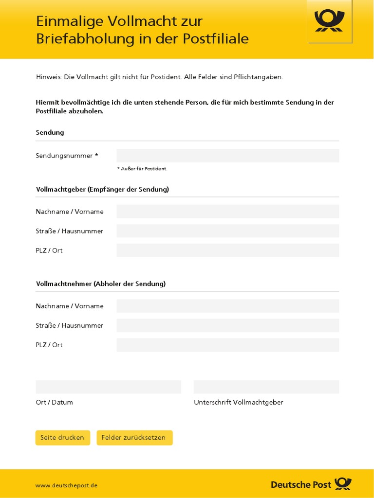 DP Postvollmacht Briefabholung 201801 | PDF