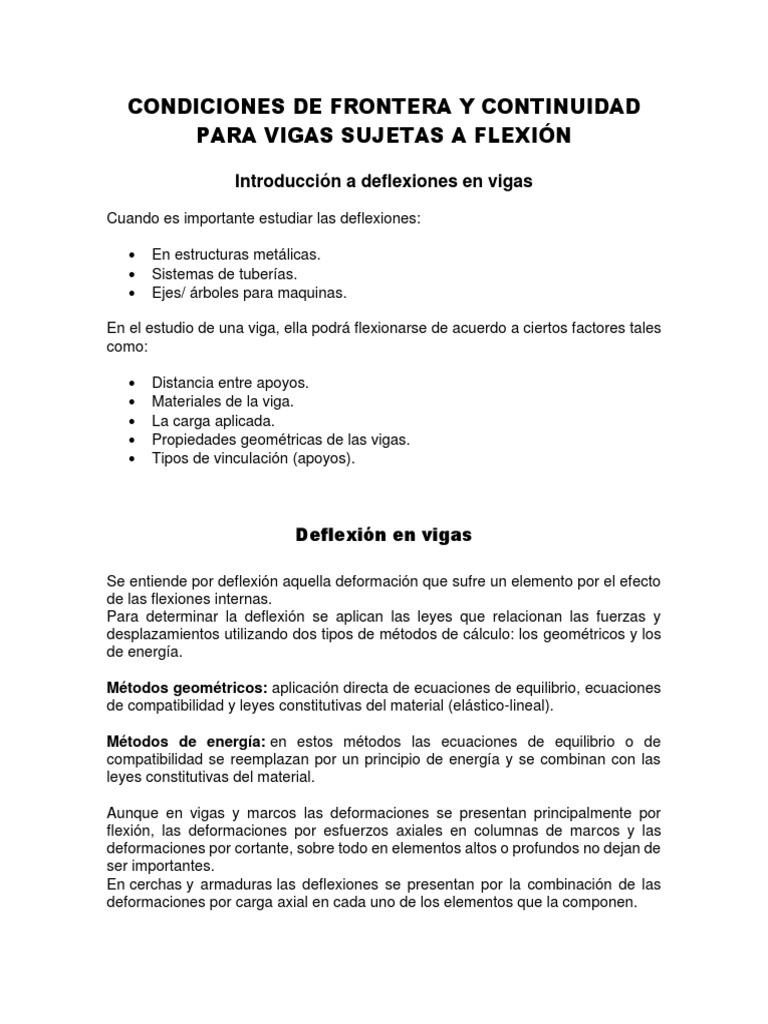 Condiciones de Frontera y Continuidad para Vigas Sujetas A Flexión ...