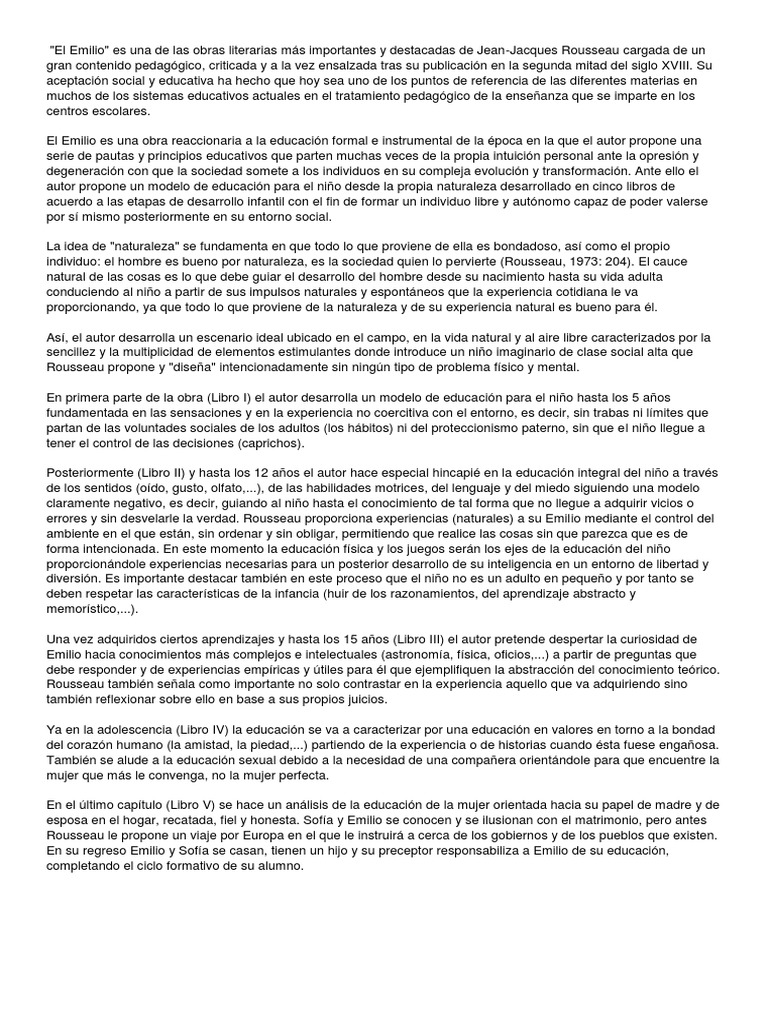 El Emilio Rousseau | PDF | Emile, o sobre educación | Jean-Jacques Rousseau