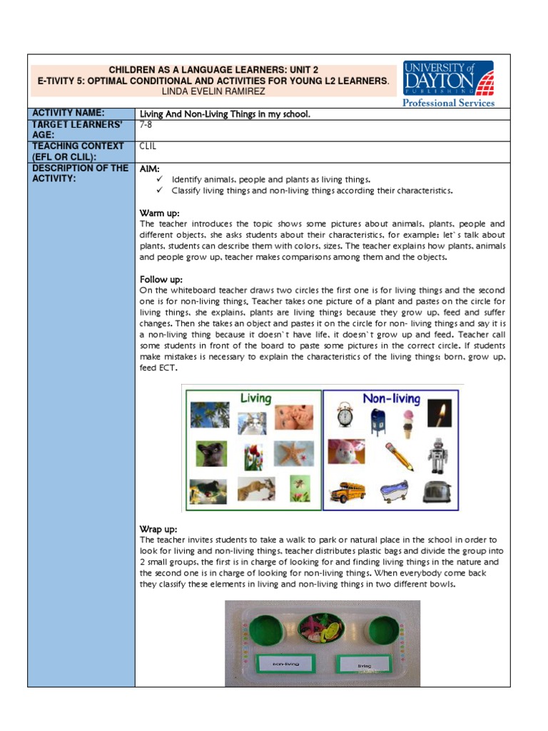 Living vs Non-Living: A Classroom Activity | PDF | English As A Second ...