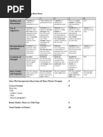 Holistic Rubric Regarding Short Story