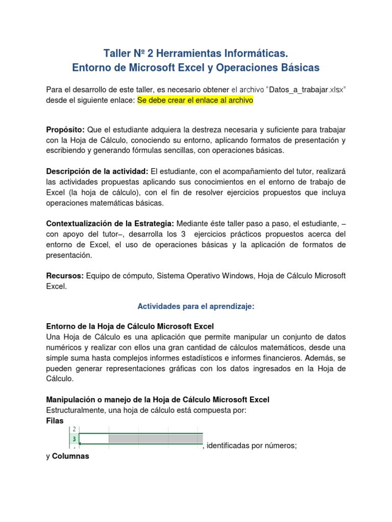 Taller Excel: Operaciones Básicas | PDF | Hoja de cálculo | Microsoft Excel