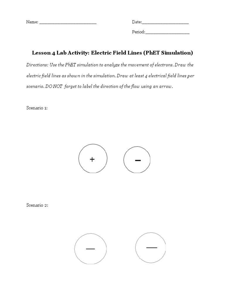 Lesson 4 Lab Activity Electric Field Lines (PhET Simulation) PDF