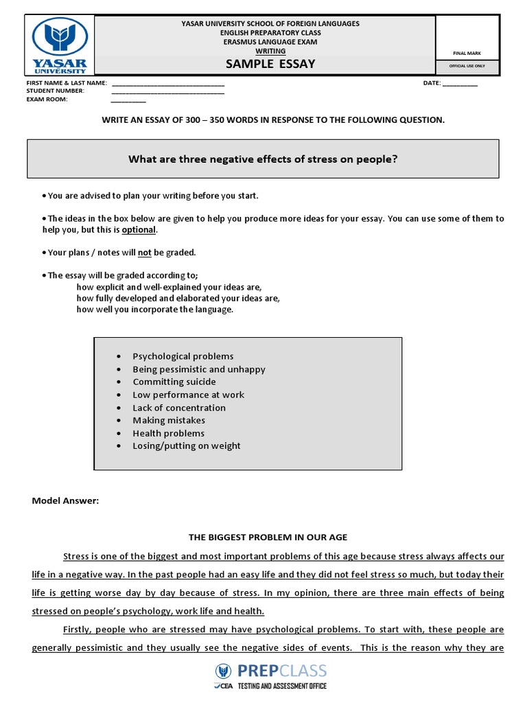 Erasmus Language Exam Writing Sample Essay Pdf Stress Biology